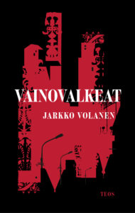 Kansikuva. Tummalla taustalla punaisia graafisia kuvioita.