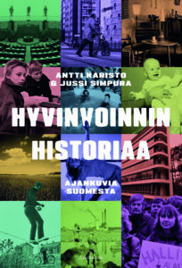 Kansikuva. Valokuvamaisia kuvia, joissa näkyy esimerkiksi vauva, mielenosoitus, voimisteleva nainen, tietä ylittävä hahmo ja eduskunnan istuntosali.