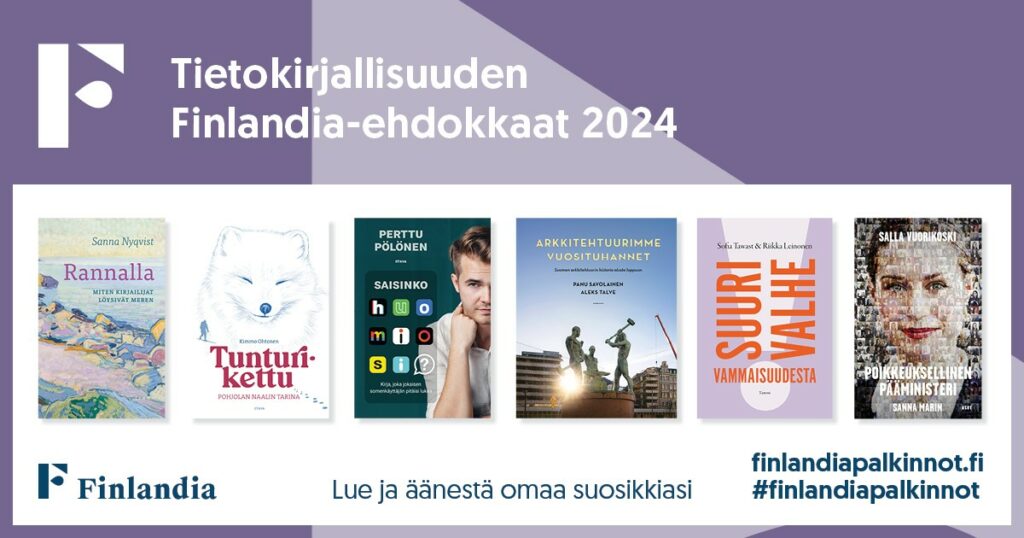 Tietokirjallisuuden Finlandia-ehdokkaiden 2024 kansikuvat